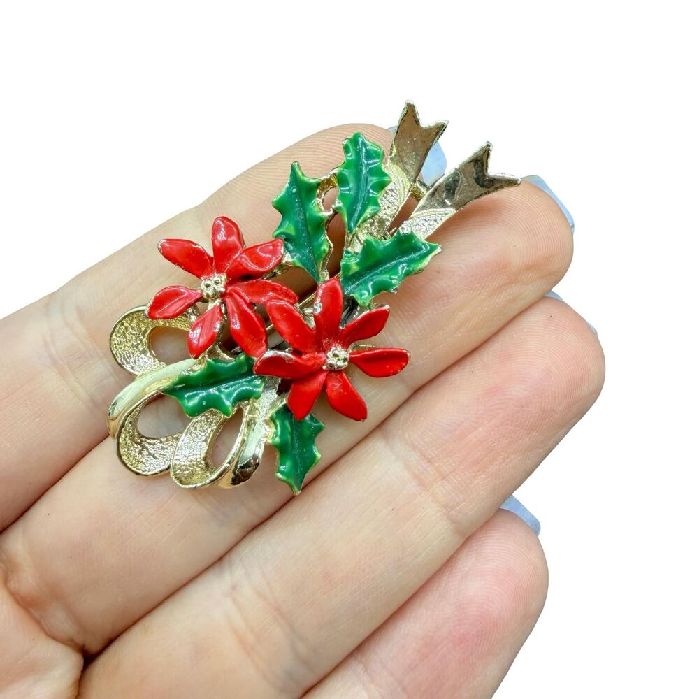 Vintage Jewelry Christmas Poinsettia Brooch Pin